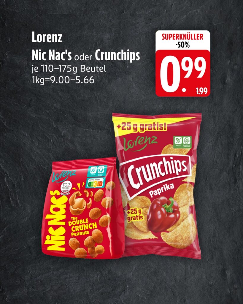 Superknüller KW 44: Lorenz Nic Nac's oder Crunchips, je 110–175g Beutel für 0,99 €