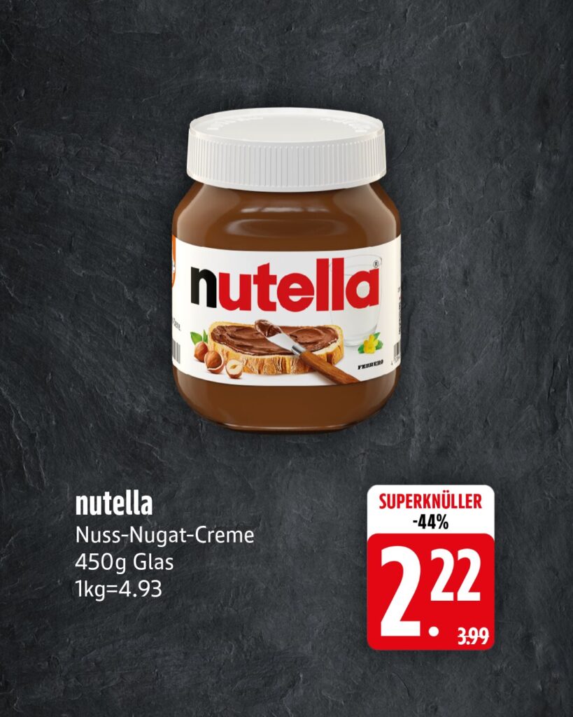 Superknüller KW 44: nutella Nuss-Nugat-Creme, 450g Glas für 2,22 €